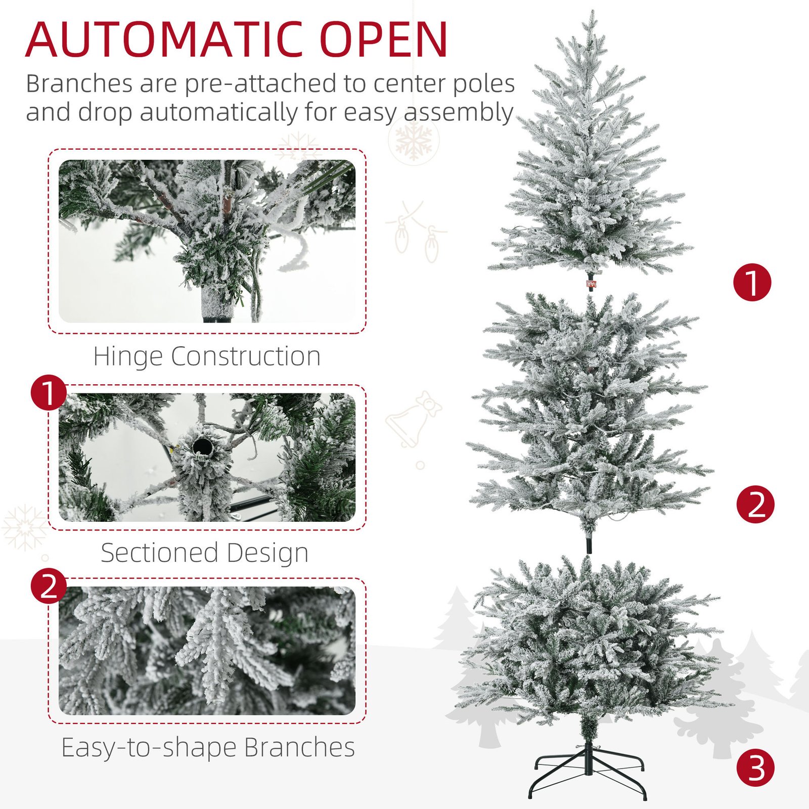 7.5ft Pre Lit Artificial Flocked Christmas Tree Extra Bulb - Image 4