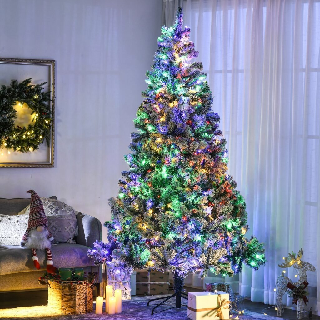 7.5ft Artificial Snow Christmas Trees Steel Base