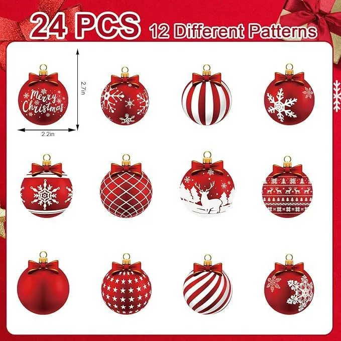 12Pcs Red and White Christmas Design Hanging Wooden Ornaments Set - Image 6