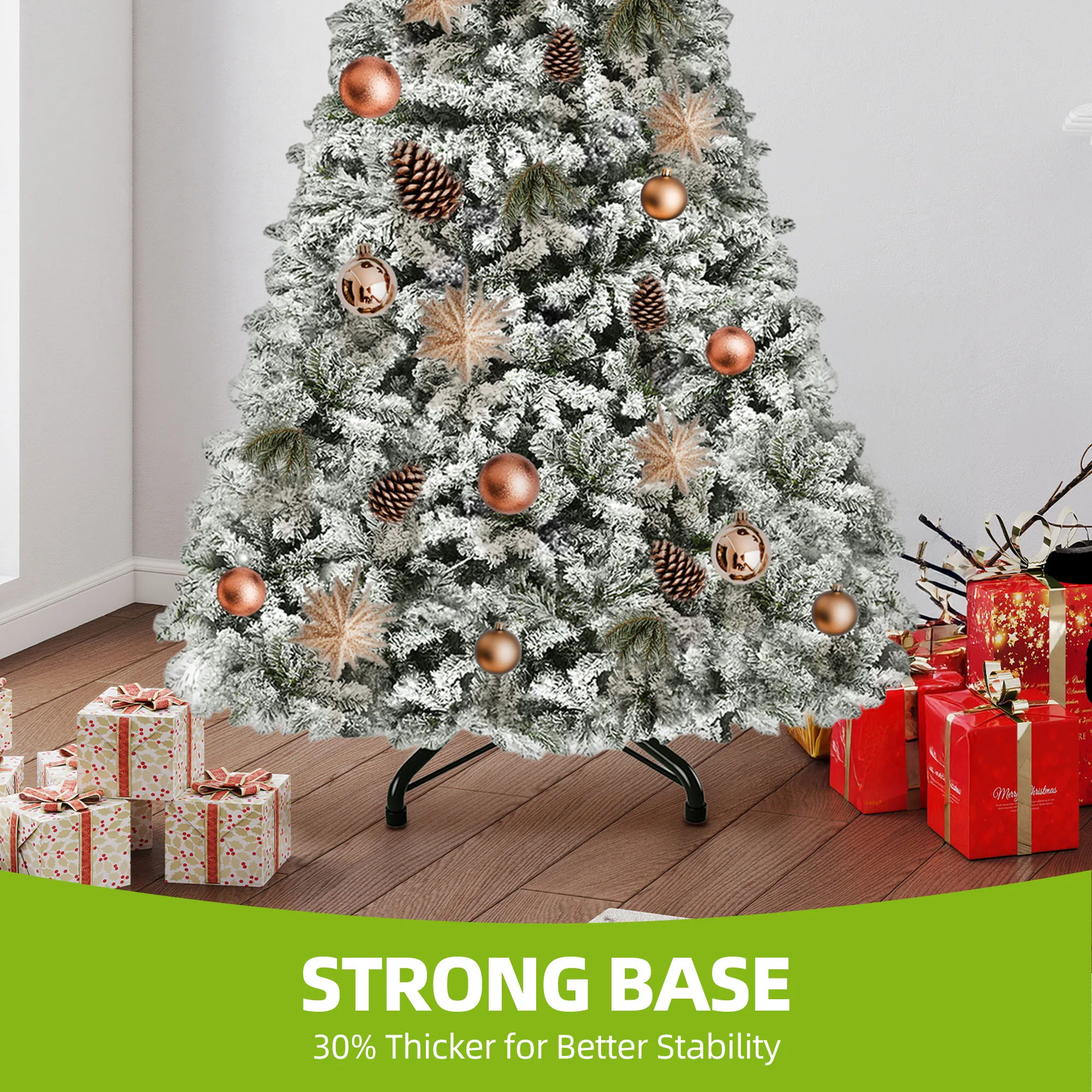Balconera 6ft Pre-Lit Snow Flocked Christmas Tree - 800 Tips & 250 Lights with 8 Modes, Foldable Base - Image 2