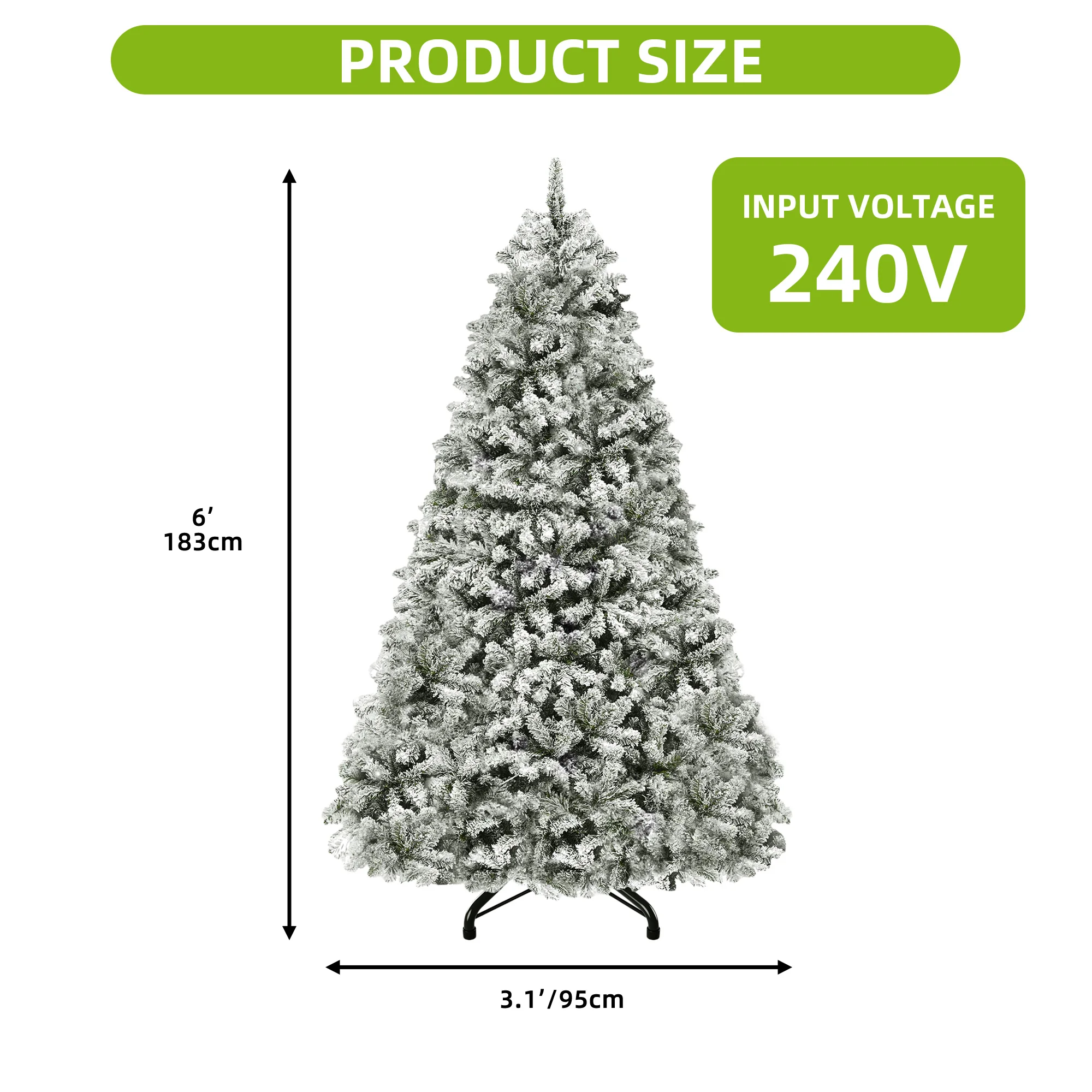 Balconera 6ft Pre-Lit Snow Flocked Christmas Tree - 800 Tips & 250 Lights with 8 Modes, Foldable Base - Image 3