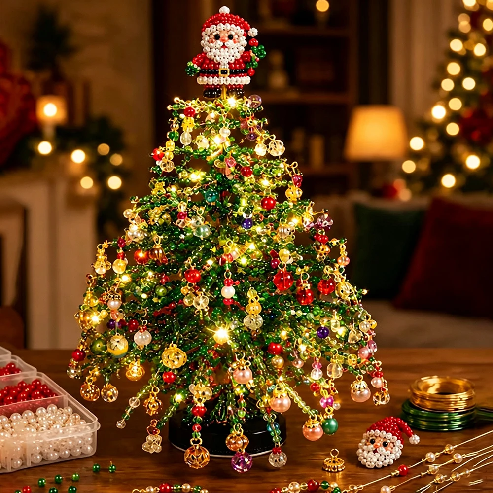 Handmade Bead Weaving Christmas Tree DIY Kit, Desktop Holiday Decoration, Beaded Xmas Ornament, Festive Craft Present