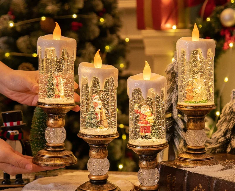 Candles Christmas Crystal Snow Lights