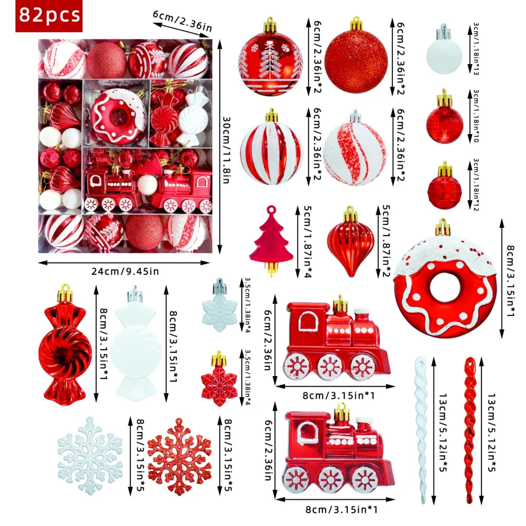 82PCS Assorted Christmas Ornaments Set