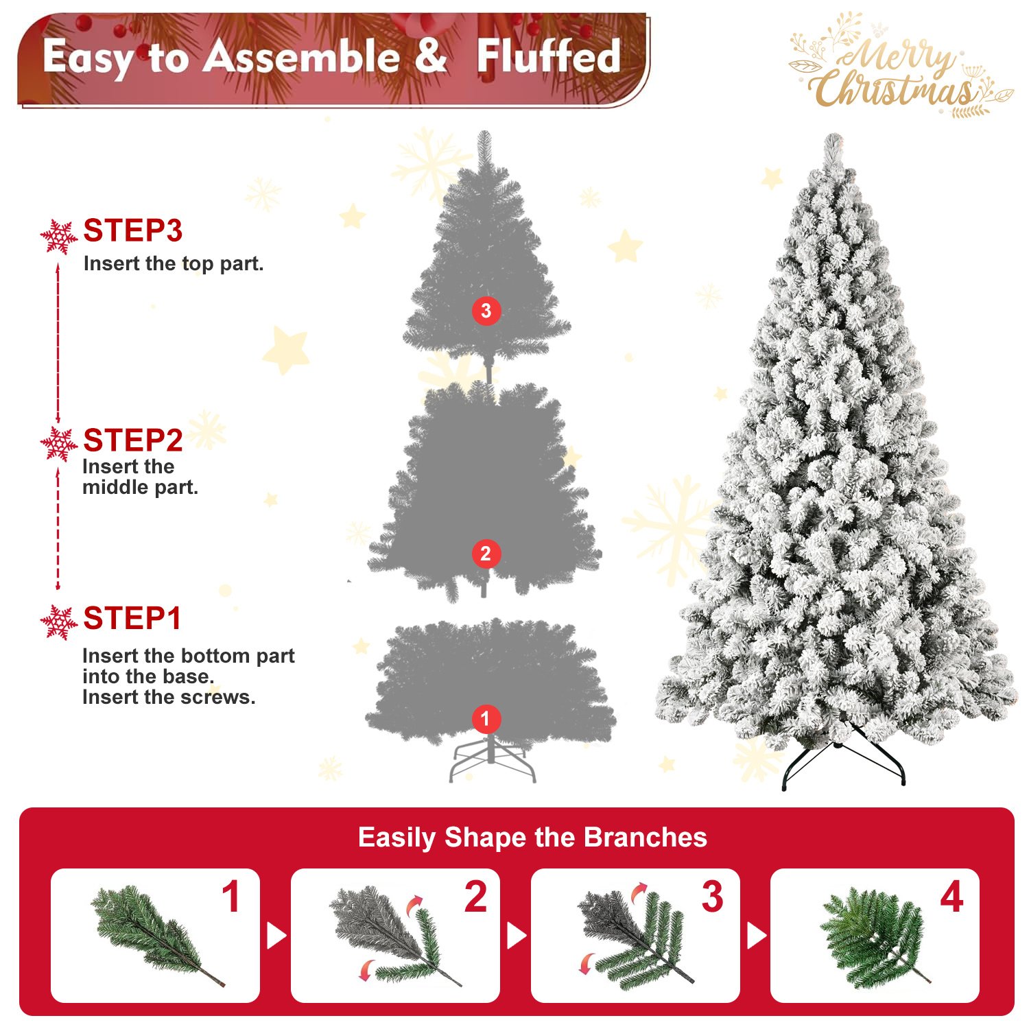 Pre-Lit Flocked Christmas Tree - Image 8