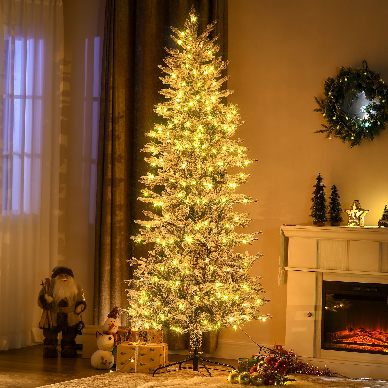 7.5ft Pre Lit Artificial Flocked Christmas Tree Extra Bulb - Image 3