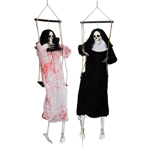 2 Packs Hanging Ghosts Decor With Lighted Up Eyes And Horror Scream