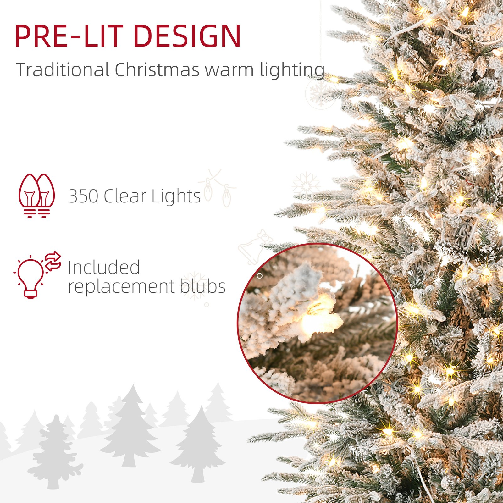 7.5ft Pre Lit Artificial Flocked Christmas Tree Extra Bulb - Image 2